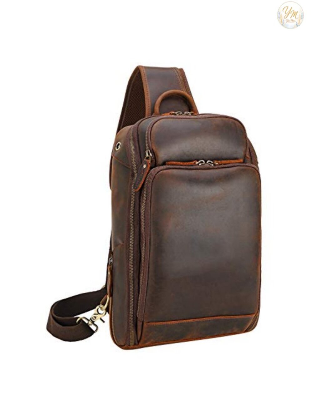 Genuine Leather Sling Backpack for Men Travel Hiking Daypack with YKK Zippers